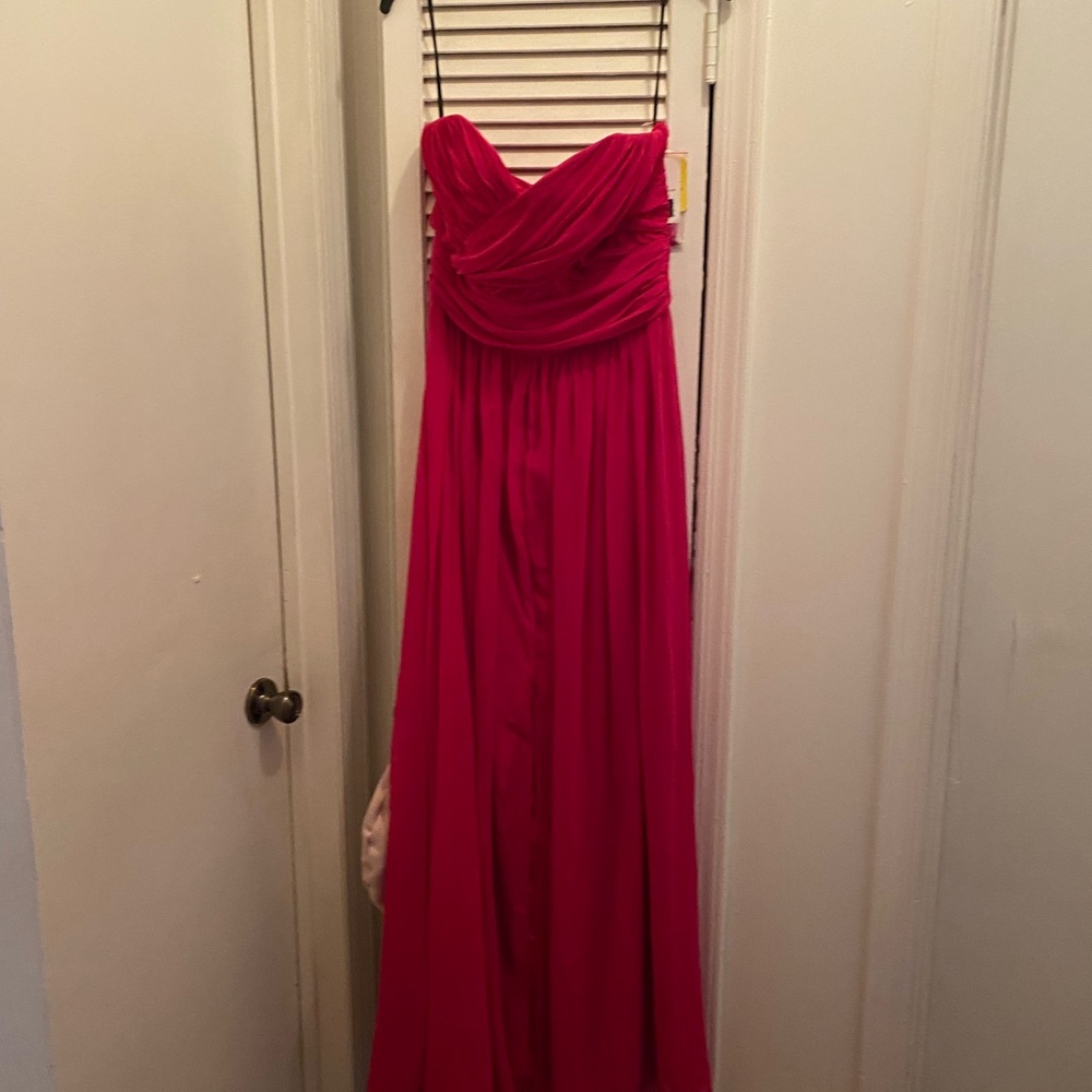 Dessy Collection Strapless Chiffon Gown in Hot red